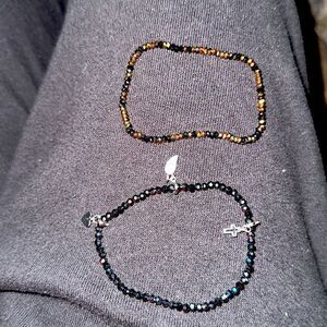 Cookie Lee small beaded stretch bracelet heart wing cross dangle charm